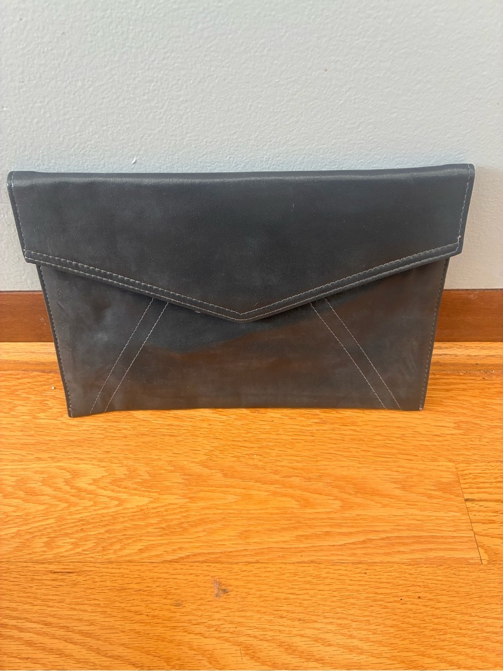 Men's Grey Leather Envelope Clutch - Minimalist Travel & Work